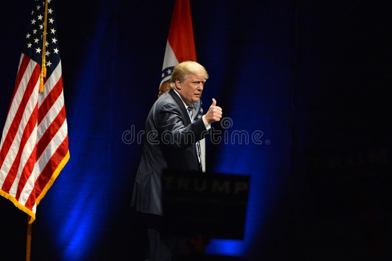 Saint Louis, MO, USA â€“ March 11, 2016: Donald Trump talks to supporters at the. Saint Louis, MO, USA â€“ March 11, 2016: Donald Trump talks to supporters at the