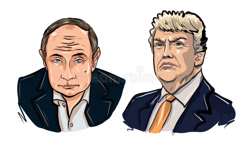 Donald trump e vladimir putin. ilustração do desenho retrato. líder da federação da rússia