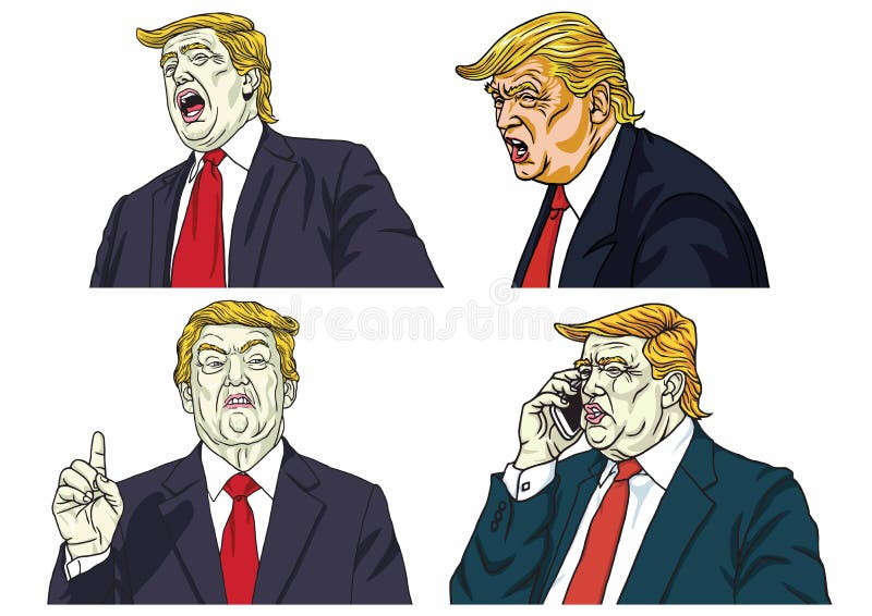 Donald Trump Expressions Set Vector Cartoon Caricature Drawing. Washington, February 16, 2019 vector illustration Donald Trump Expressions Set Vector Cartoon Caricature Drawing. Washington, February 16, 2019 vector illustration