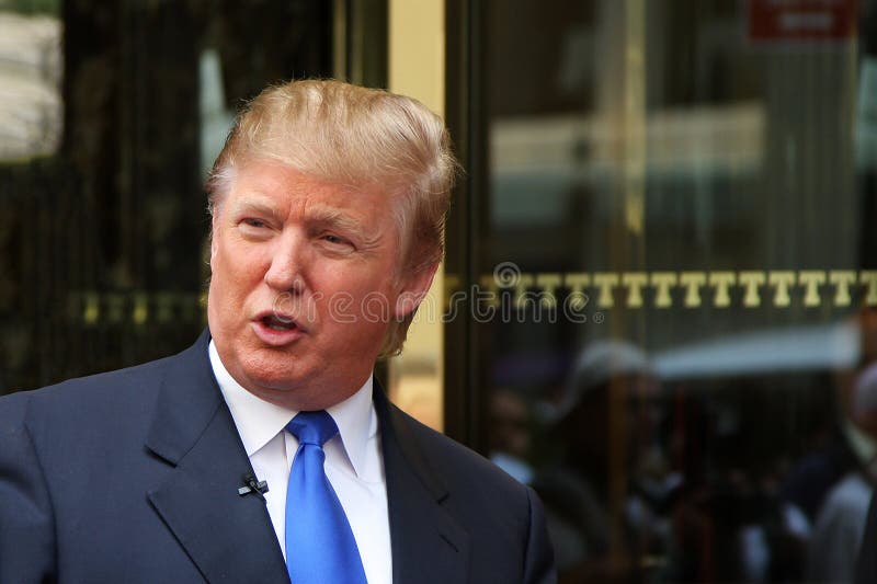 New York, NY, USA - Aug 3 2008: Donald Trump recording on 5th Avenue in front of Trump Tower in New York City.