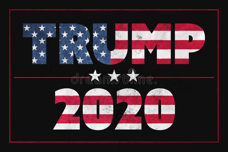 A Donald Trump 2020 text illustration design with the red, white and blue stars and stripes of the American flag