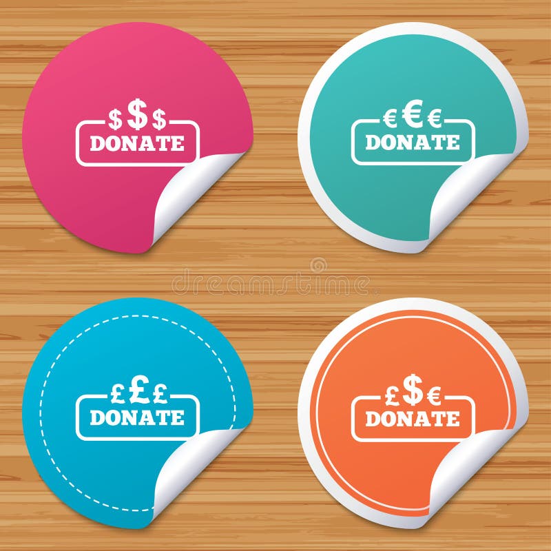 Donate money signs. Dollar, euro and pounds.