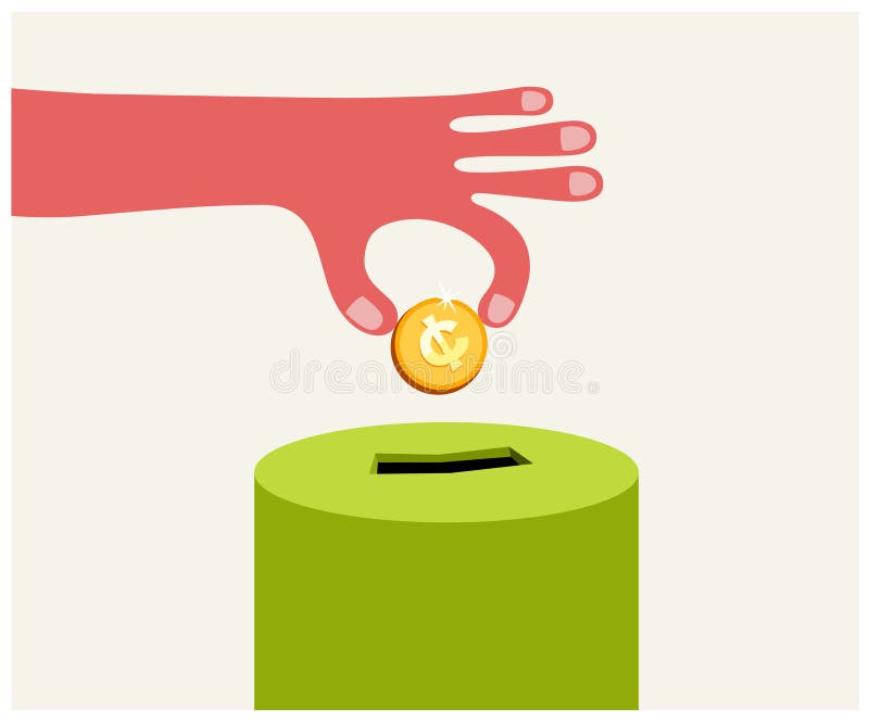 Donating golden coin stock illustration