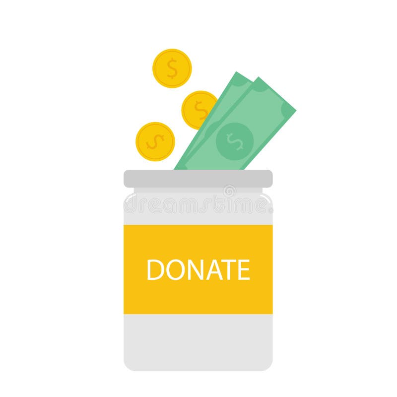 Glass jar with money and text please donate Vector Image