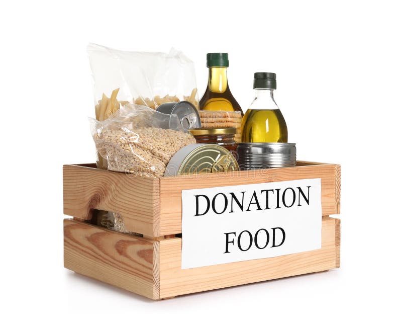 Donation Crate with Food Isolated on White Stock Image Image of