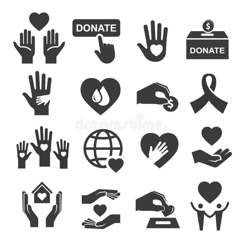 Donation de charité et ensemble d'icône de symbole d'aide