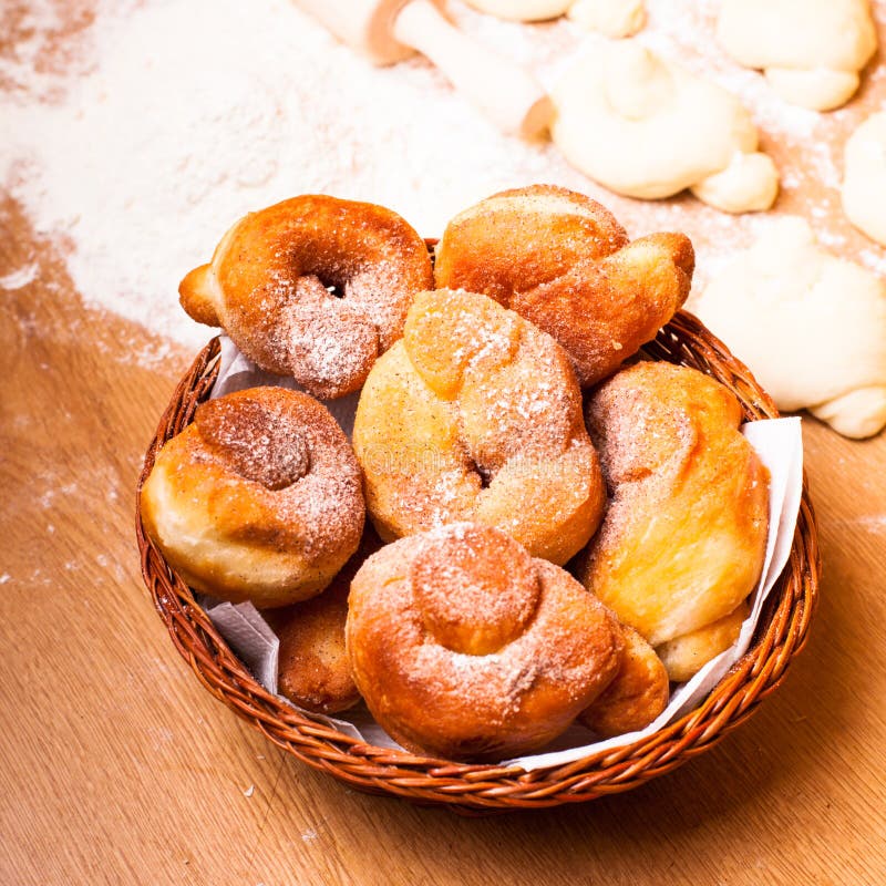 Donats in basket royalty free stock photo