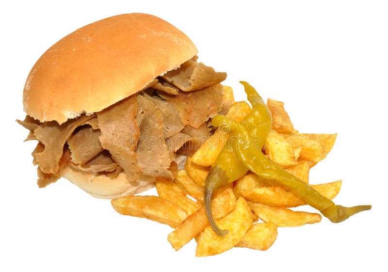 Doner Kebab Meat Sandwich and Chips Stock Photo Image of fast