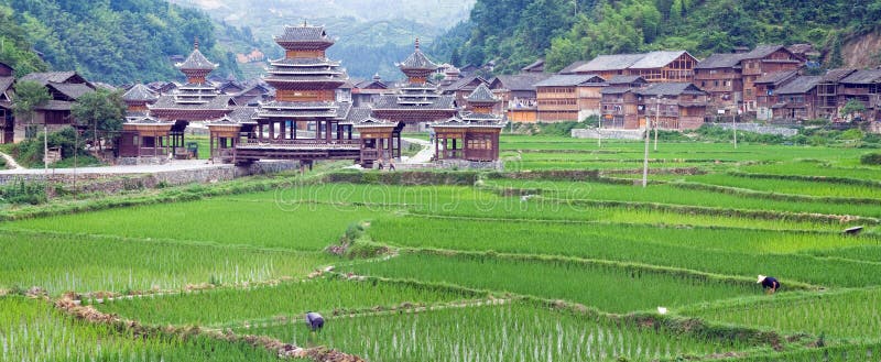 Chinese Village on the rice terrace