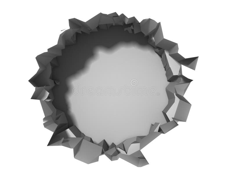 Donker vernietiging gebarsten gat in witte steenmuur stock illustratie Donker vernietiging gebarsten gat in witte steenmuur stock illustratie