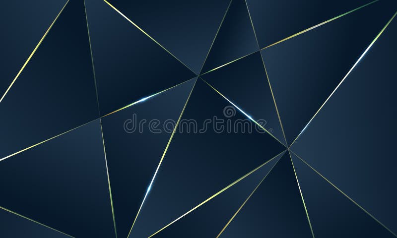 Donkerblauwe Premieachtergrond met luxe veelhoekig patroon en gouden driehoekslijnen stock illustratie Donkerblauwe Premieachtergrond met luxe veelhoekig patroon en gouden driehoekslijnen stock illustratie