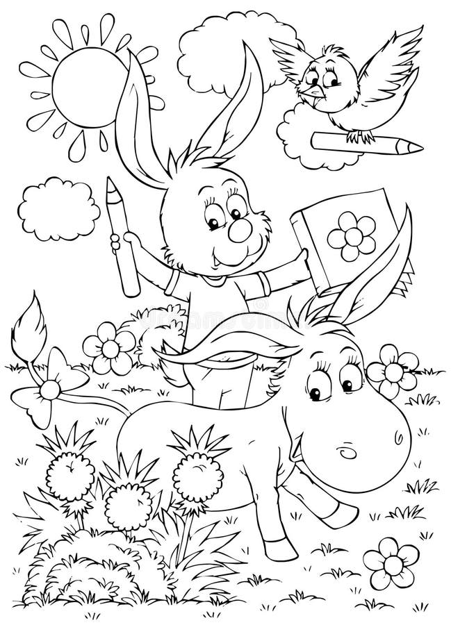 Donkey, rabbit and bird vector illustration