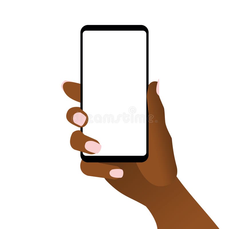 Donna africana che tiene a mano uno smartphone illustrazione di stock