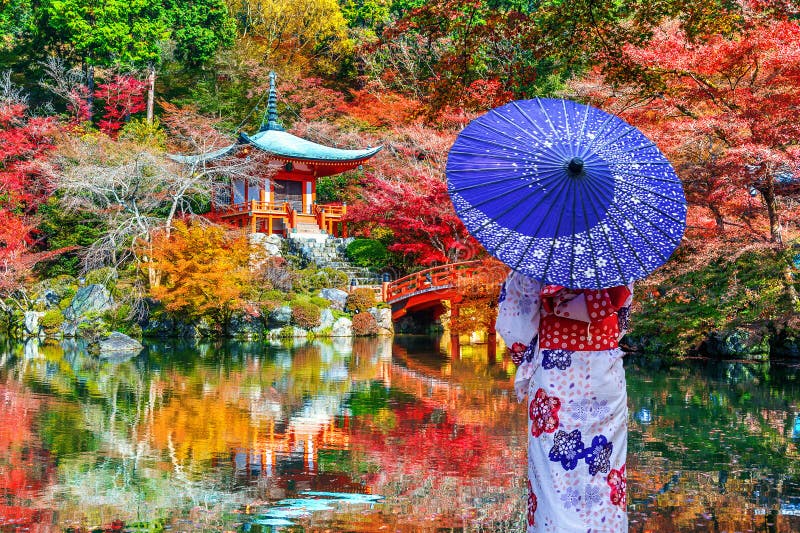 Asian woman wearing japanese traditional kimono in Daigoji temple, Kyoto. Japan autumn seasons. Asian woman wearing japanese traditional kimono in Daigoji temple, Kyoto. Japan autumn seasons.
