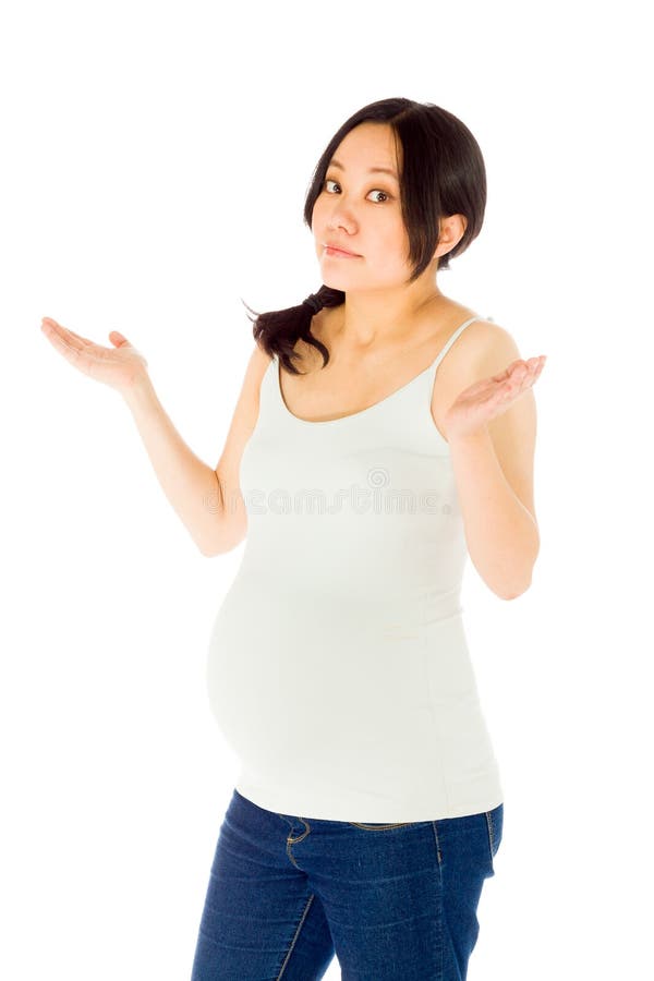 Pregnant adult asian woman isolated on white background. Pregnant adult asian woman isolated on white background