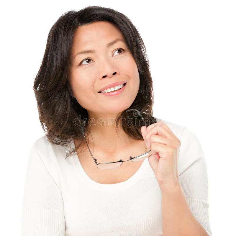 Donna asiatica matura di pensiero immagini stock libere da diritti