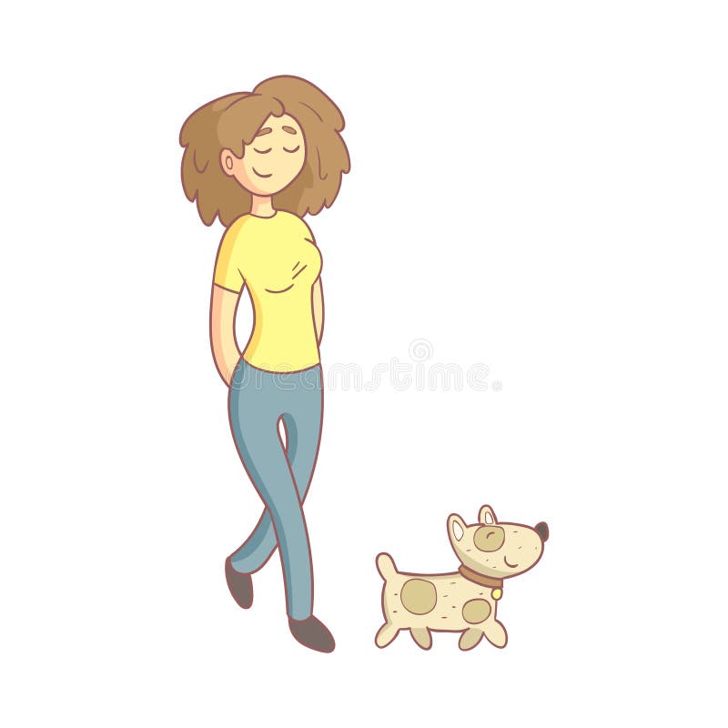 Donna che cammina il cane illustrazione vettoriale Donna che cammina il cane illustrazione vettoriale