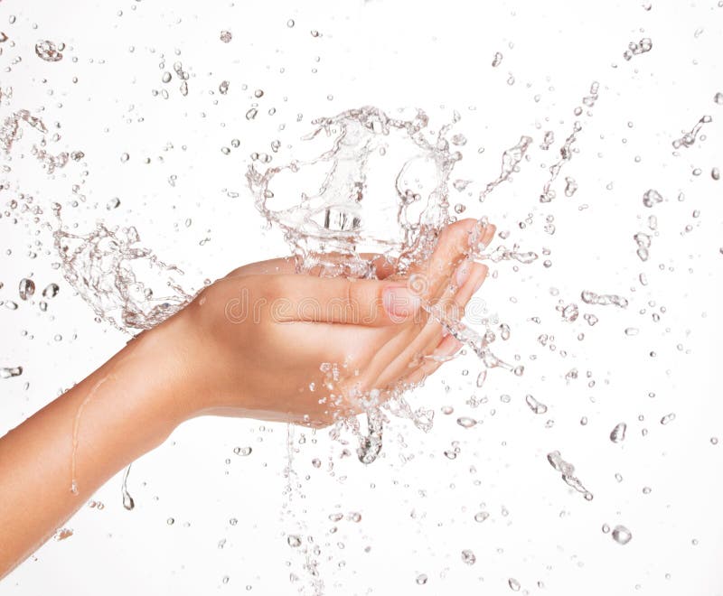 Closeup portrait of a beautiful woman washing her clean face with water. Closeup portrait of a beautiful woman washing her clean face with water