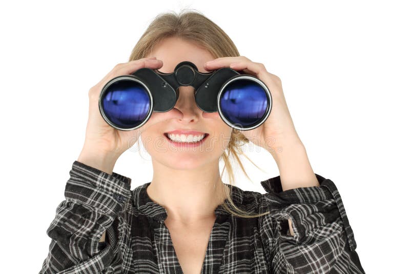 Donna che osserva con il binocolo immagine stock libera da diritti Donna che osserva con il binocolo immagine stock libera da diritti