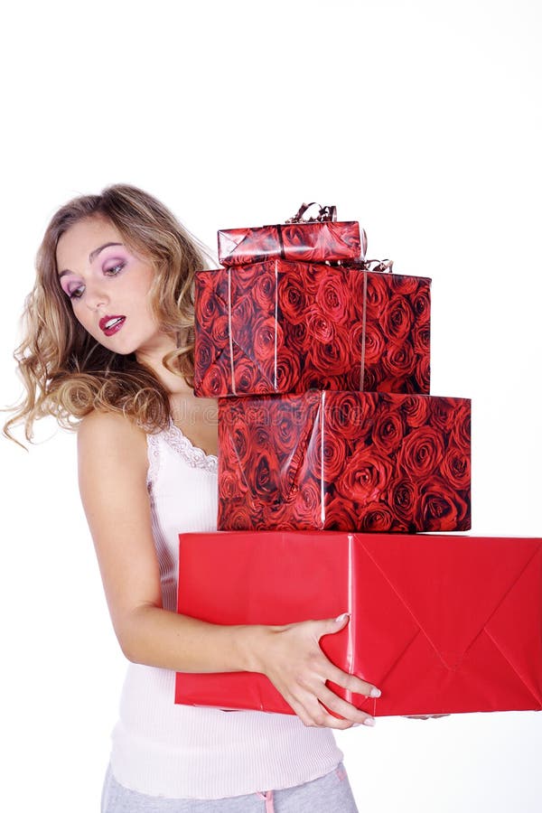 Donna con i regali di Natale fotografia stock