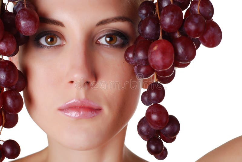 Si Fa Solo Con L uva Donna con l'uva immagine stock. Immagine di allegro, femmine - 7454433