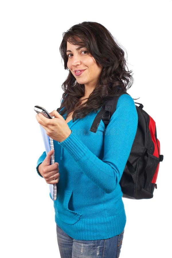 Donna dell'allievo che trasmette gli sms fotografie stock Donna dell'allievo che trasmette gli sms fotografie stock