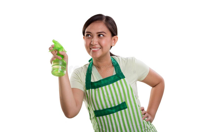 Donna delle pulizie che spruzza in cima immagine stock immagine di ... Donna delle pulizie
