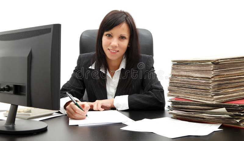 Donna di affari allo scrittorio immagini stock Donna di affari allo scrittorio immagini stock