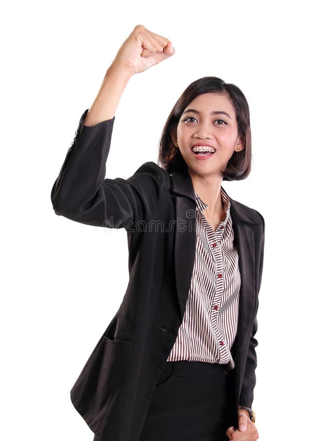 Donna di affari che gesturing ottimismo, su bianco fotografia stock libera da diritti Donna di affari che gesturing ottimismo, su bianco fotografia stock libera da diritti