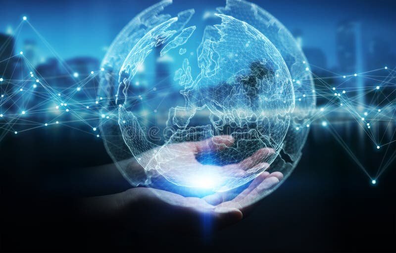 Donna di affari che usando la rappresentazione della sfera 3D della rete del pianeta Terra royalty illustrazione gratis Donna di affari che usando la rappresentazione della sfera 3D della rete del pianeta Terra royalty illustrazione gratis