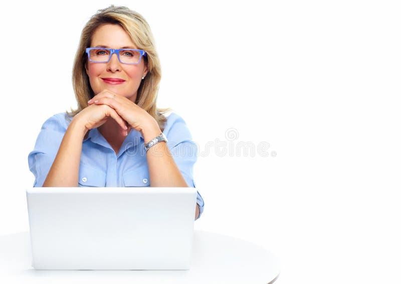 Donna d'affari con laptop. immagine stock