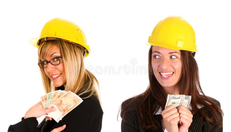 Donna di affari due con con i guadagni fotografie stock libere da diritti Donna di affari due con con i guadagni fotografie stock libere da diritti