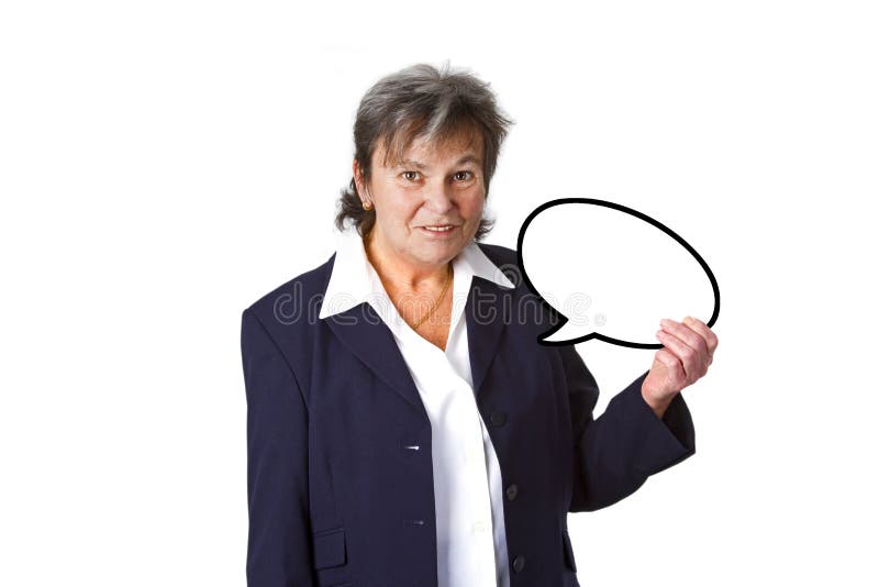 Donna di affari maggiore con la bolla di pensiero fotografie stock Donna di affari maggiore con la bolla di pensiero fotografie stock