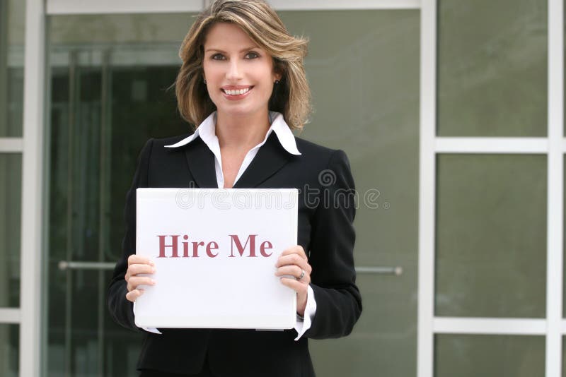 Attractive business, corporate woman for hire, employment-unemployment theme. Attractive business, corporate woman for hire, employment-unemployment theme