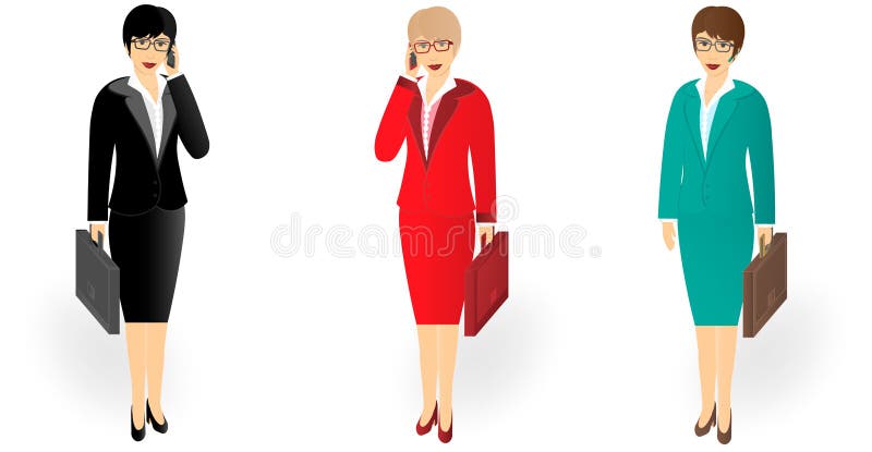 Donna di affari in un integrale con una cartella che parla sul telefono cellulare illustrazione di stock Donna di affari in un integrale con una cartella che parla sul telefono cellulare illustrazione di stock