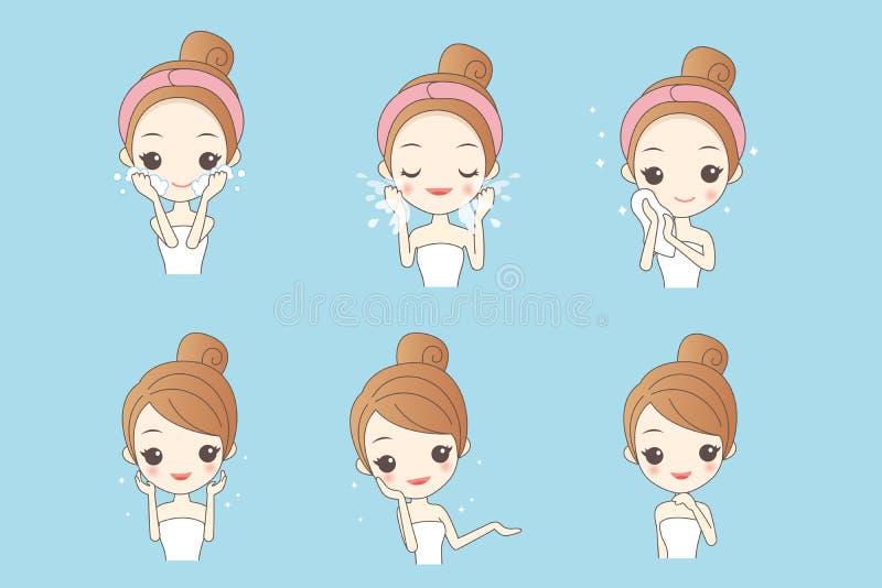 Cartoon skin care woman with various expression and face skin problem. Cartoon skin care woman with various expression and face skin problem