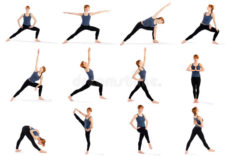 Donna di forma fisica in varie pose diritte di yoga fotografia stock Donna di forma fisica in varie pose diritte di yoga fotografia stock
