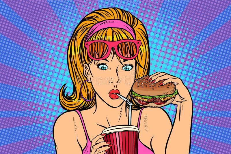 Donna di Pop art con alimenti a rapida preparazione illustrazione vettoriale