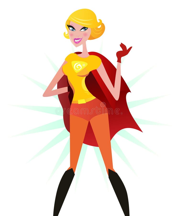 Donna eccellente bionda in costume rosso (supereroe) illustrazione vettoriale Donna eccellente bionda in costume rosso (supereroe) illustrazione vettoriale
