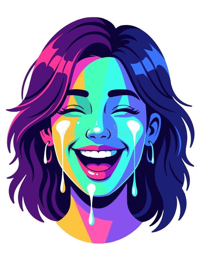 Donna Gioiosa Che Piange Stile Pop Art Neon Colori Felici Volto Espressivo illustrazione vettoriale
