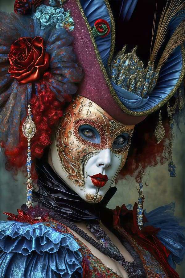 Donna Indossa Una Maschera Veneziana E Cappello Al Carnevale Veneziano  Illustrazione di Stock - Illustrazione di scintillio, cappello: 266859384