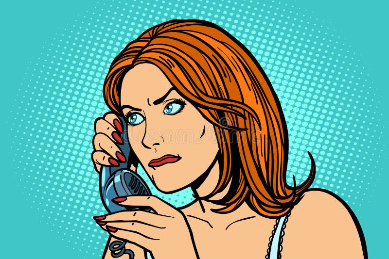 Donna seria che parla sul telefono emozioni illustrazione di stock Donna seria che parla sul telefono emozioni illustrazione di stock