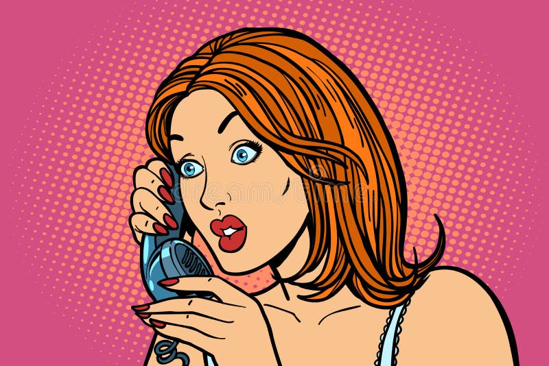 Donna sorpresa che comunica sul telefono emozioni illustrazione vettoriale Donna sorpresa che comunica sul telefono emozioni illustrazione vettoriale