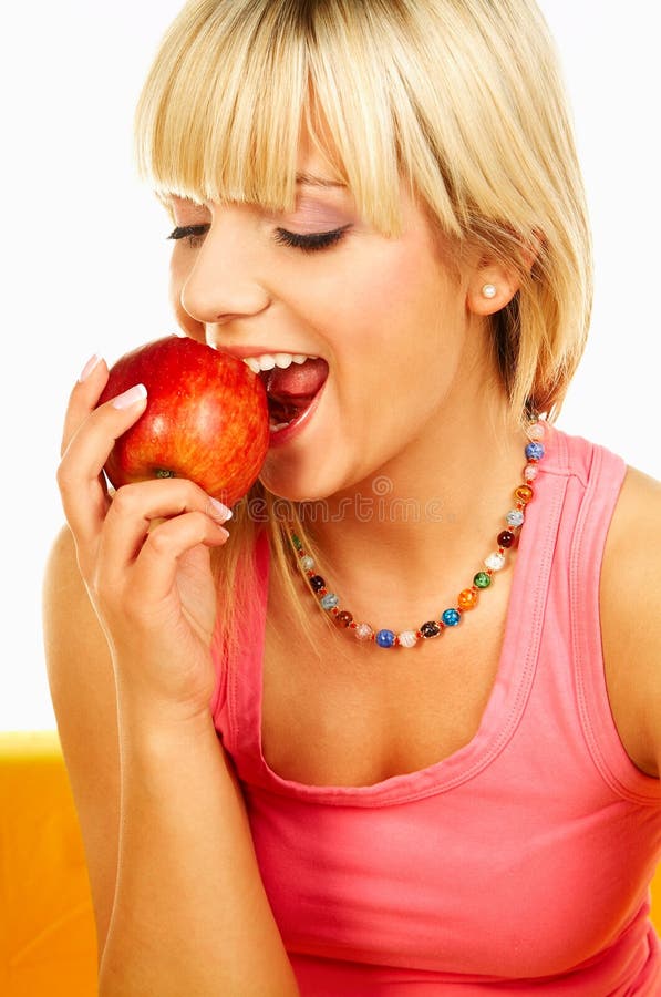 Donne felici con la frutta immagine stock libera da diritti Donne felici con la frutta immagine stock libera da diritti