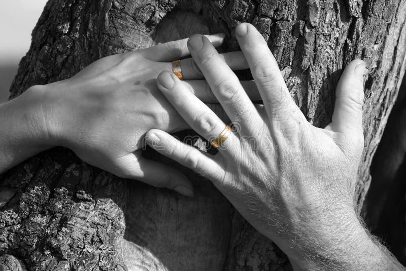 Man and wife touching by hands. Man and wife touching by hands