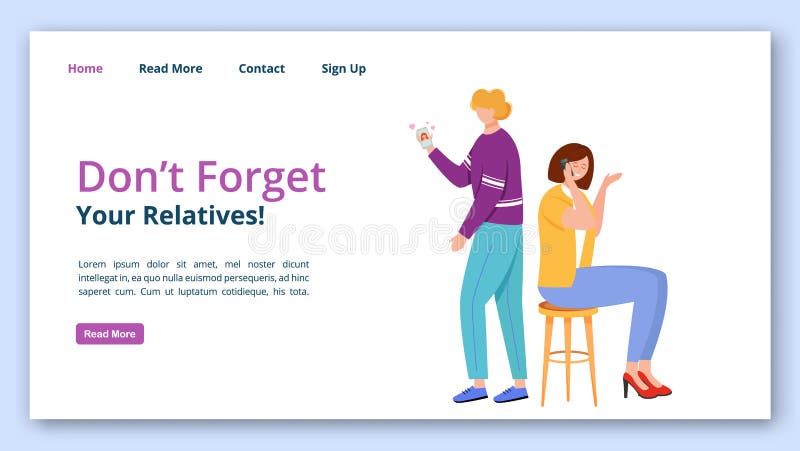 Dont forget your relatives landing page vector template vector illustration