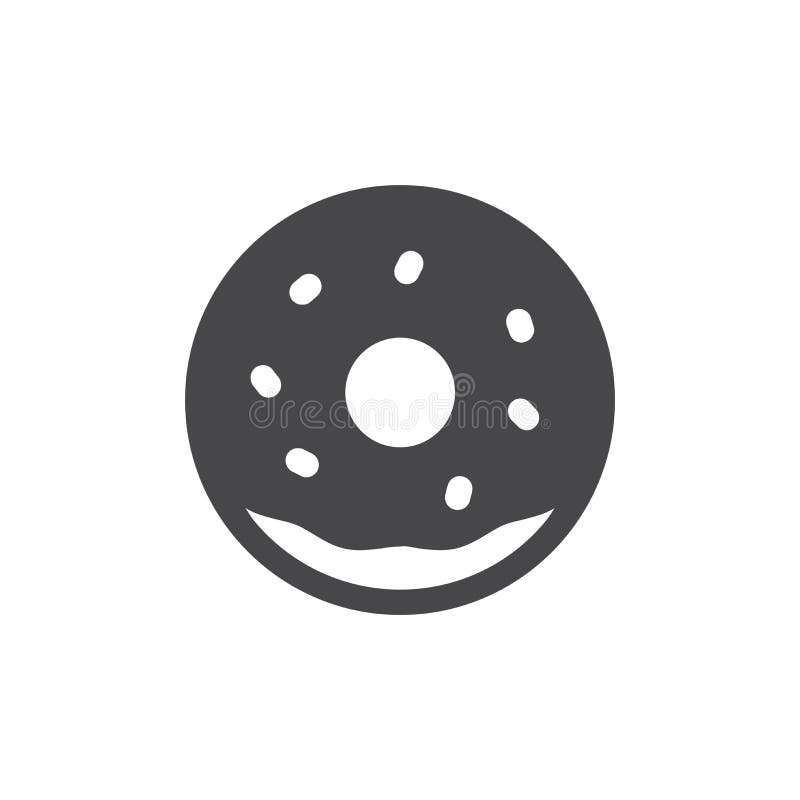 Donut Black Vector Icon. Doughnut with Sprinkles Glyph Symbol. Stock