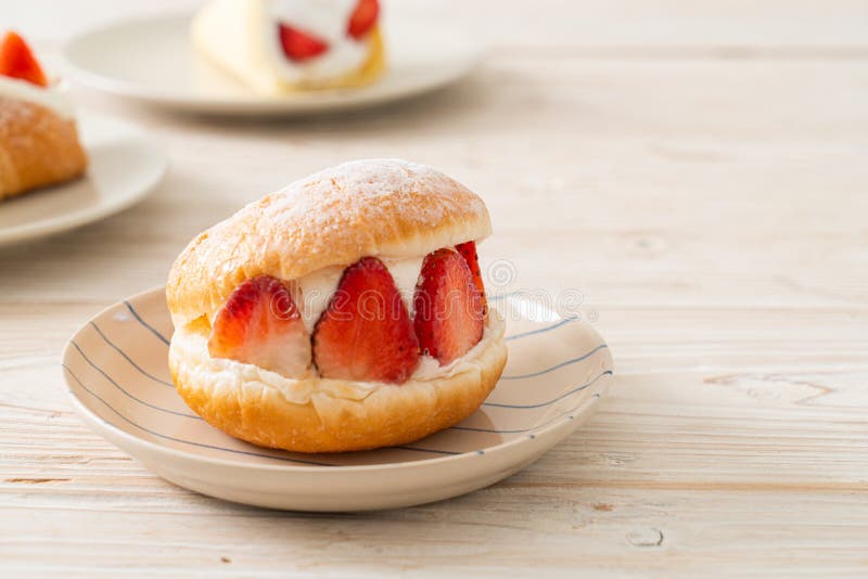 Donut Burger Strawberry with Fresh Cream Cheese Stock Photo Image of