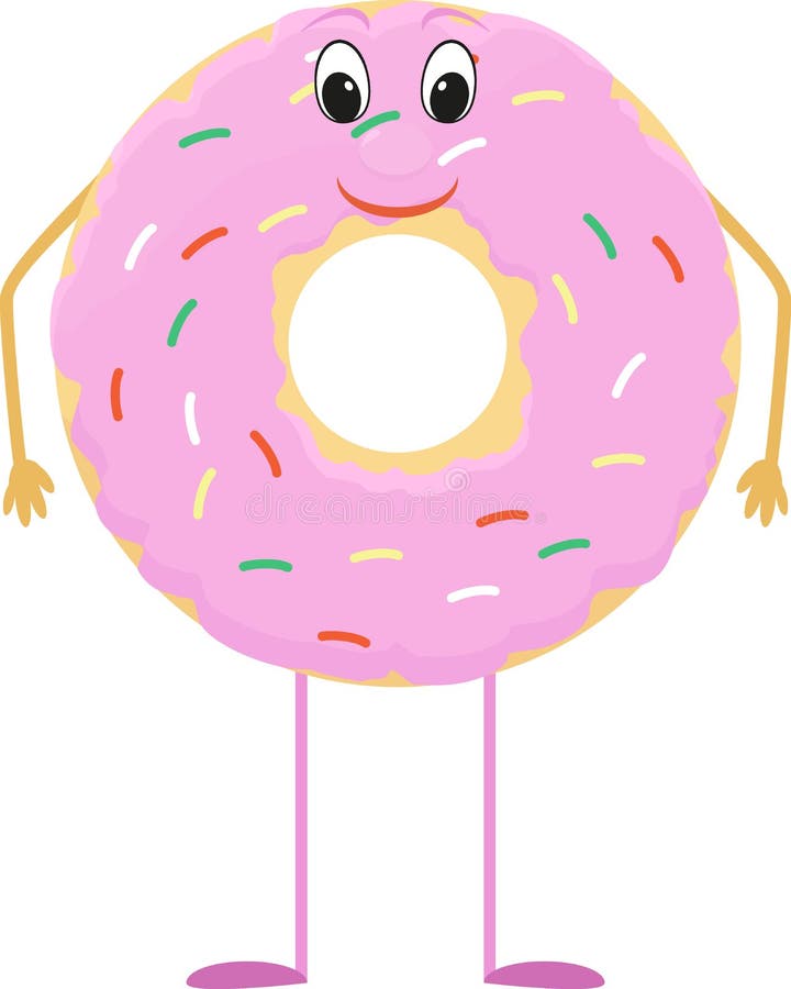 Donut Cartoon Character with Pink Icing Stock Vector - Illustration of ...