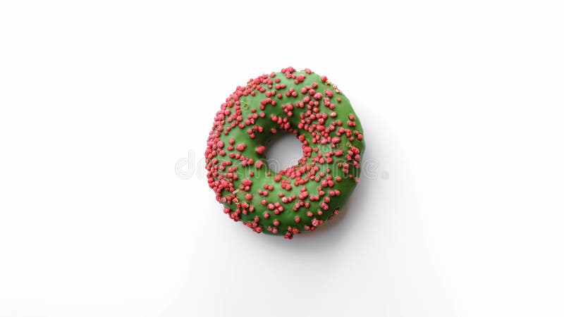 Donut dulce giratorio brillante fresco con hielo verde aislado. filmada en una cámara de cine 4k de raven rojo metrajes